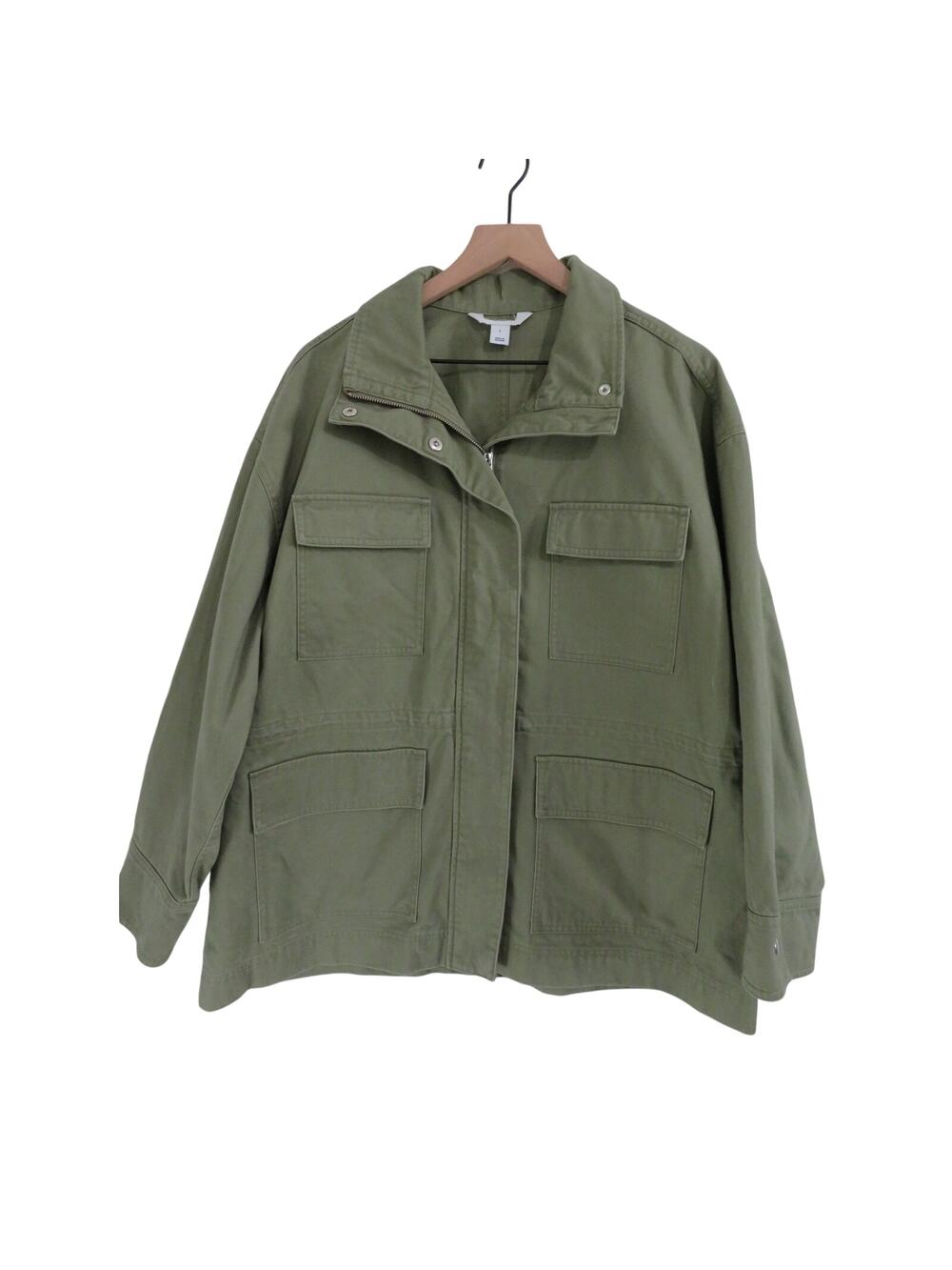 Old Navy Women Sz L Army Green Utility Jacket Zipper Front Casual Layering